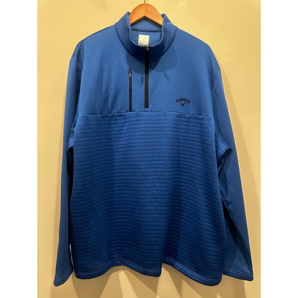 Callaway Mens XXL Blue 1/4 Zip Quilted Grid Golf Pullover Jacket